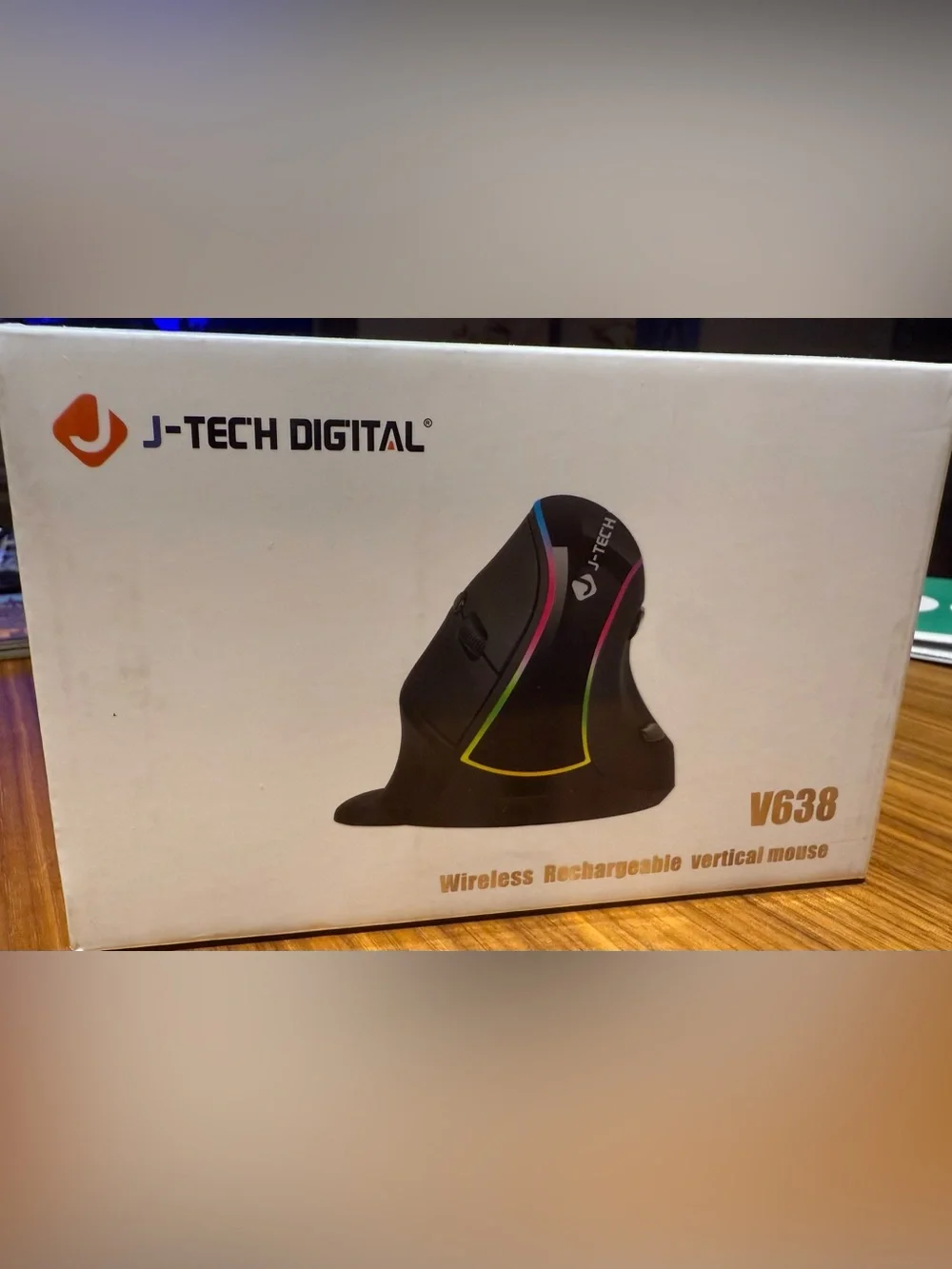 J-Tech Digital Ergonomic Vertical Wireless Mouse - Black with Rainbow Accent